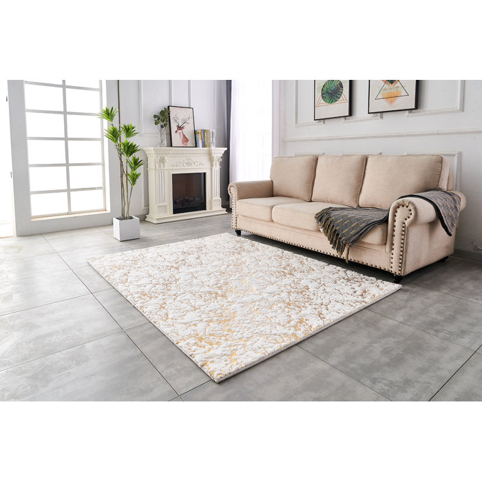 Mercer41 Boghos Hand Tufted White/Gold Rug Wayfair